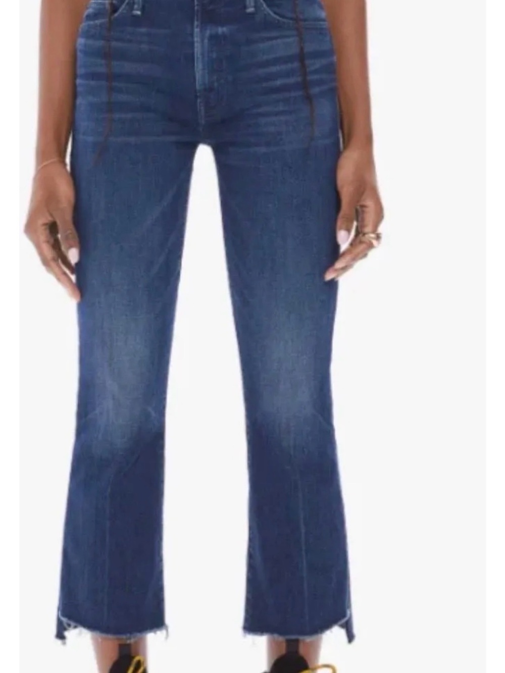 MOTHER Dark Blue Cropped Raw-Hem Jeans